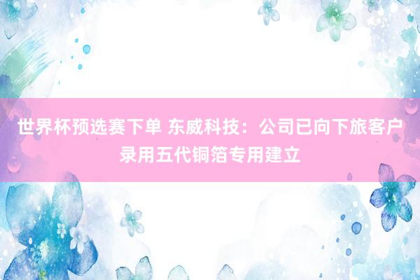 世界杯预选赛下单 东威科技：公司已向下旅客户录用五代铜箔专用建立