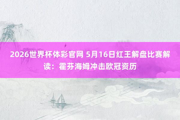 2026世界杯体彩官网 5月16日红王解盘比赛解读：霍芬海姆冲击欧冠资历