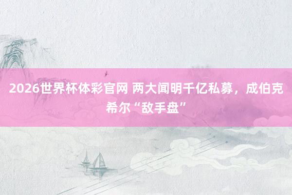 2026世界杯体彩官网 两大闻明千亿私募，成伯克希尔“敌手盘”