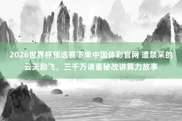 2026世界杯预选赛下单中国体彩官网 遭禁采的云天励飞，三千万请董秘改讲算力故事