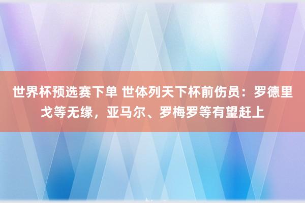 世界杯预选赛下单 世体列天下杯前伤员：罗德里戈等无缘，亚马尔、罗梅罗等有望赶上