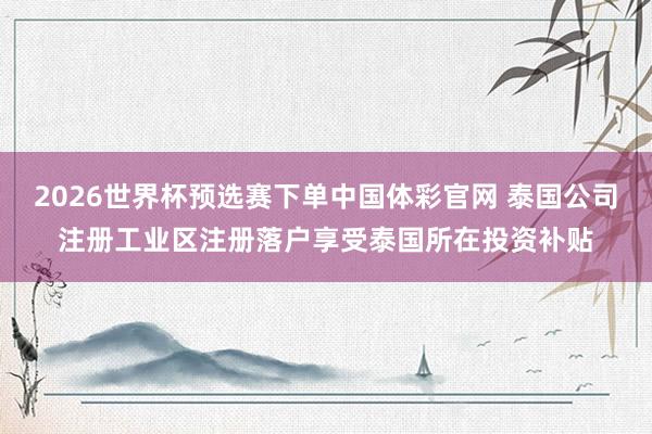 2026世界杯预选赛下单中国体彩官网 泰国公司注册工业区注册落户享受泰国所在投资补贴