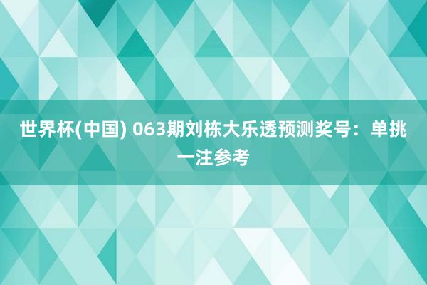 世界杯(中国) 063期刘栋大乐透预测奖号：单挑一注参考